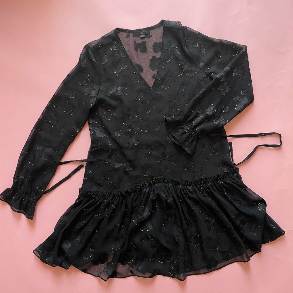 ALL SAINTS sheer floral and paisley sparkled pattern dress.